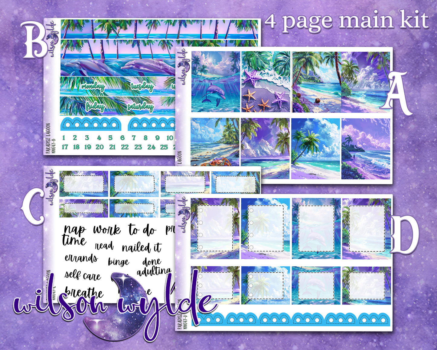 Paradise Lagoon full weekly sticker kit, HOBONICHI COUSIN format, a la carte and bundle options. WW647