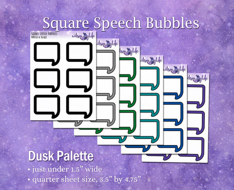Square Speech Bubbles, Dusk palette, functional deco planner stickers, WW651