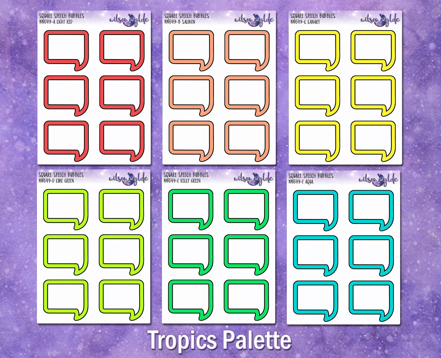 Square Speech Bubbles, Tropics palette, functional deco planner stickers, WW649
