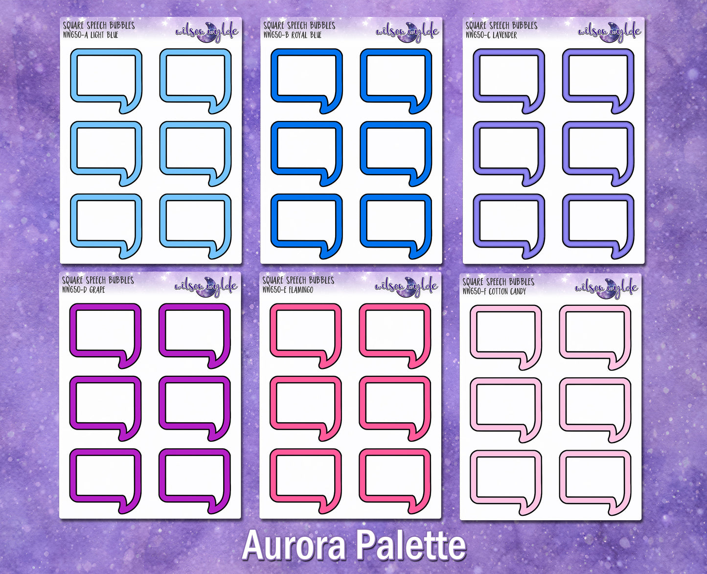 Square Speech Bubbles, Aurora palette, functional deco planner stickers, WW650
