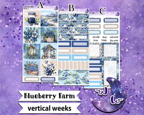 Blueberry Farm weekly sticker kit, VERTICAL WEEKS format, Print Pression weeks, a la carte and bundle options. WW648