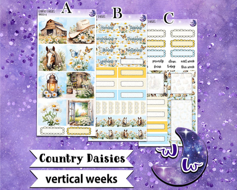 Country Daisies weekly sticker kit, VERTICAL WEEKS format, Print Pression weeks, a la carte and bundle options. WW661