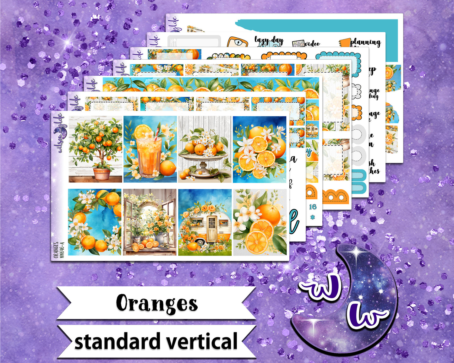 Oranges full weekly sticker kit, STANDARD VERTICAL format, a la carte and bundle options. WW646