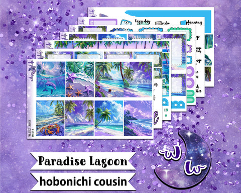 Paradise Lagoon full weekly sticker kit, HOBONICHI COUSIN format, a la carte and bundle options. WW647