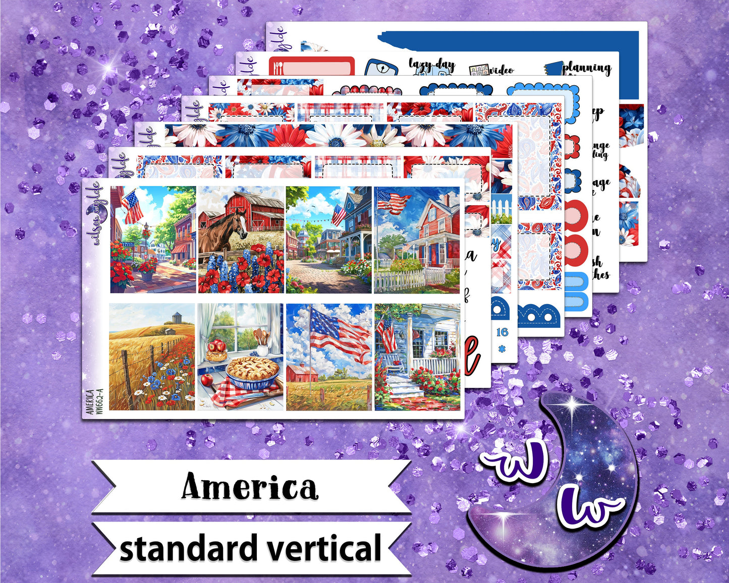 America full weekly sticker kit, STANDARD VERTICAL format, a la carte and bundle options. WW662