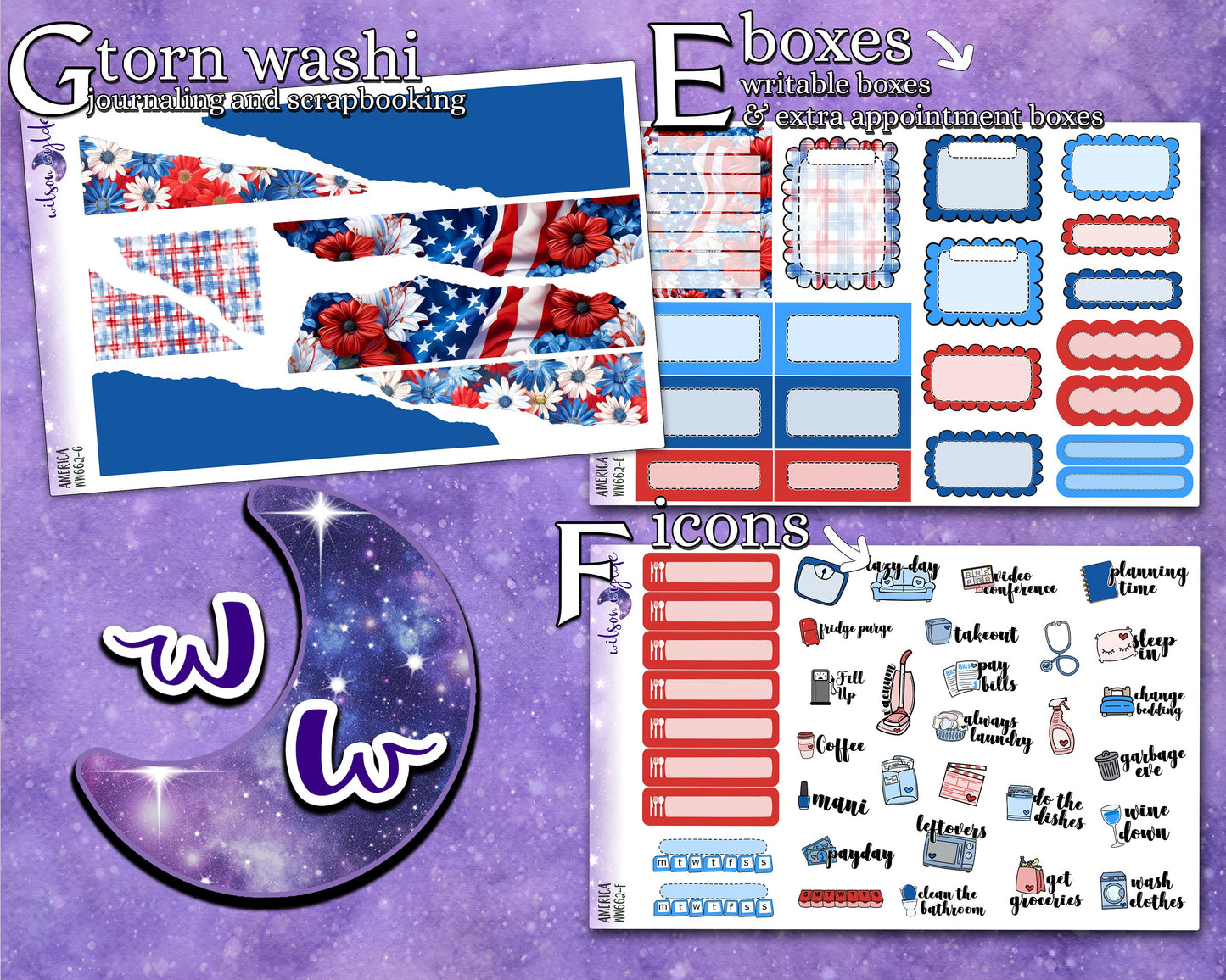 America full weekly sticker kit, STANDARD VERTICAL format, a la carte and bundle options. WW662
