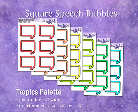 Square Speech Bubbles, Tropics palette, functional deco planner stickers, WW649