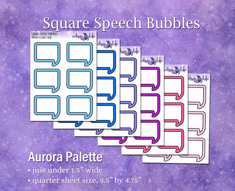 Square Speech Bubbles, Aurora palette, functional deco planner stickers, WW650