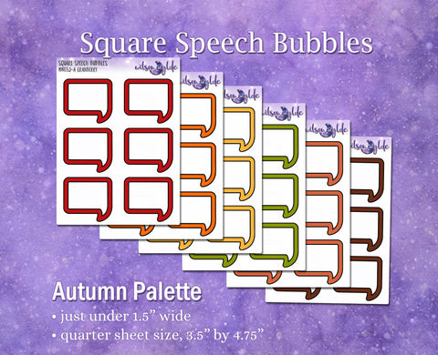 Square Speech Bubbles, Autumn palette, functional deco planner stickers, WW652