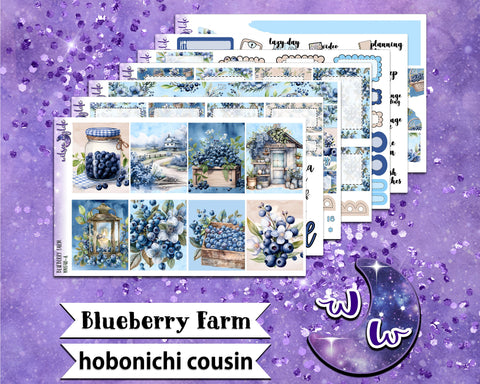 Blueberry Farm full weekly sticker kit, HOBONICHI COUSIN format, a la carte and bundle options. WW648