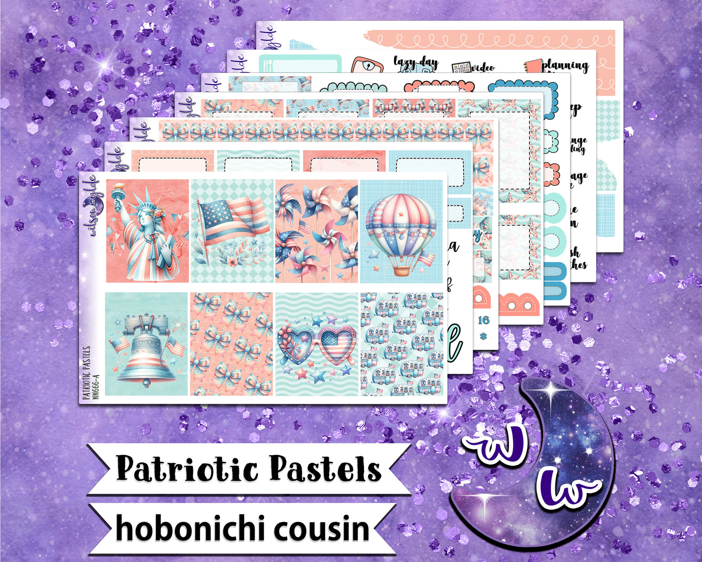 Patriotic Pastels full weekly sticker kit, HOBONICHI COUSIN format, a la carte and bundle options. WW666