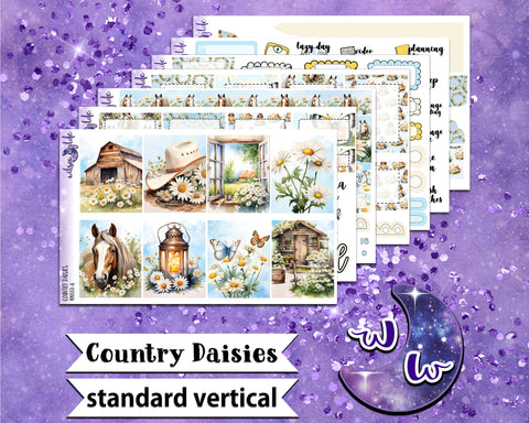 Country Daisies full weekly sticker kit, STANDARD VERTICAL format, a la carte and bundle options. WW661