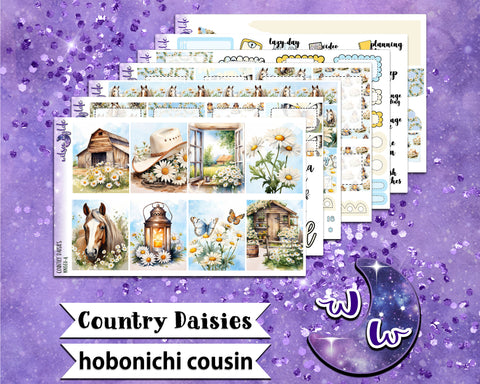 Country Daisies full weekly sticker kit, HOBONICHI COUSIN format, a la carte and bundle options. WW661
