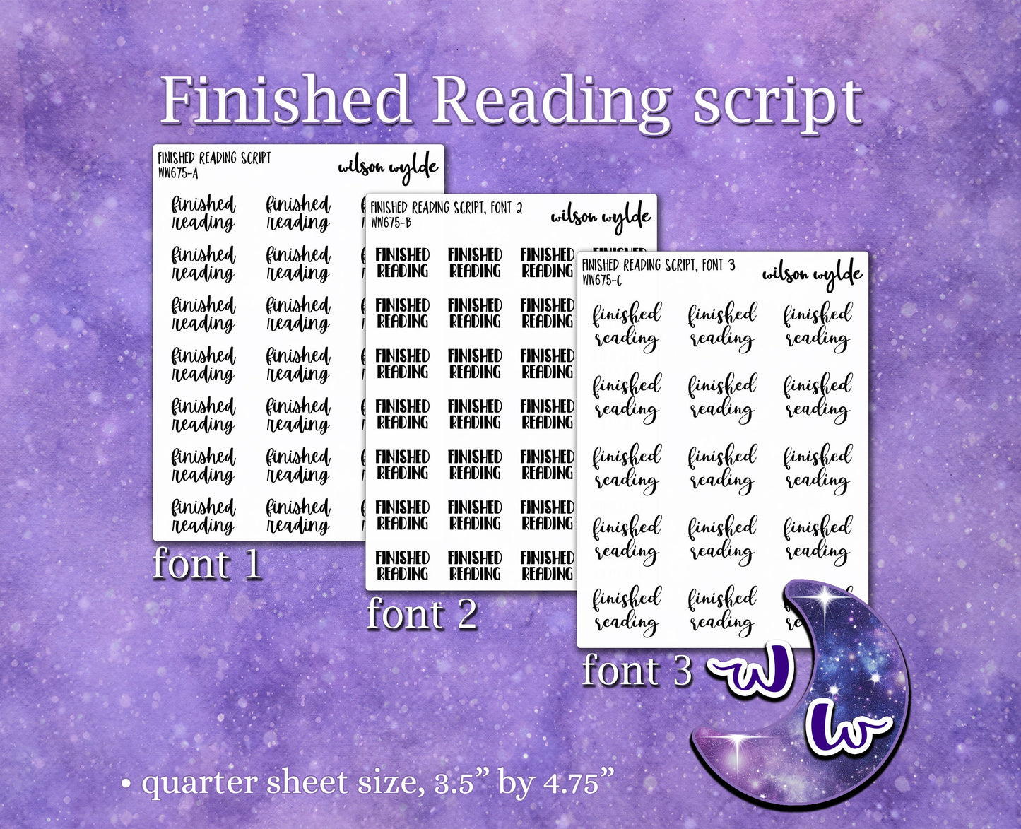 Finished Reading script planner stickers, Foiling available WW675