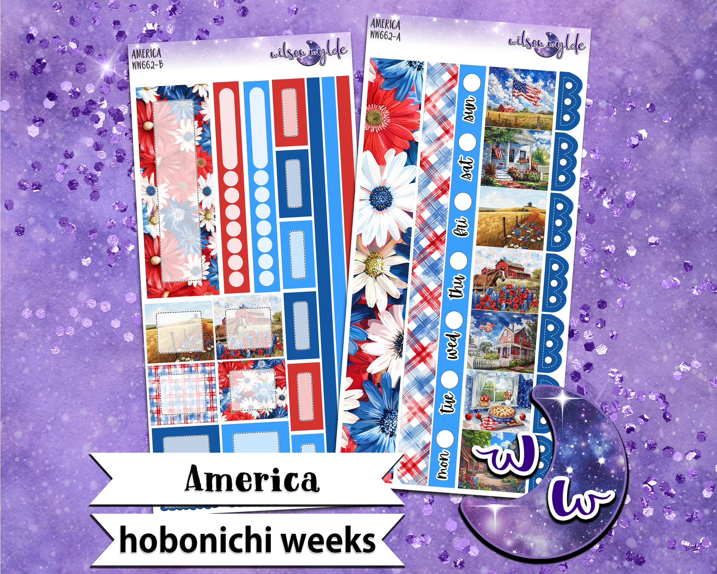 America weekly sticker kit, HOBONICHI WEEKS format, a la carte and bundle options. WW662