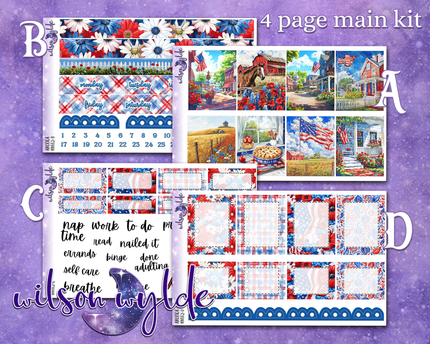 America full weekly sticker kit, STANDARD VERTICAL format, a la carte and bundle options. WW662