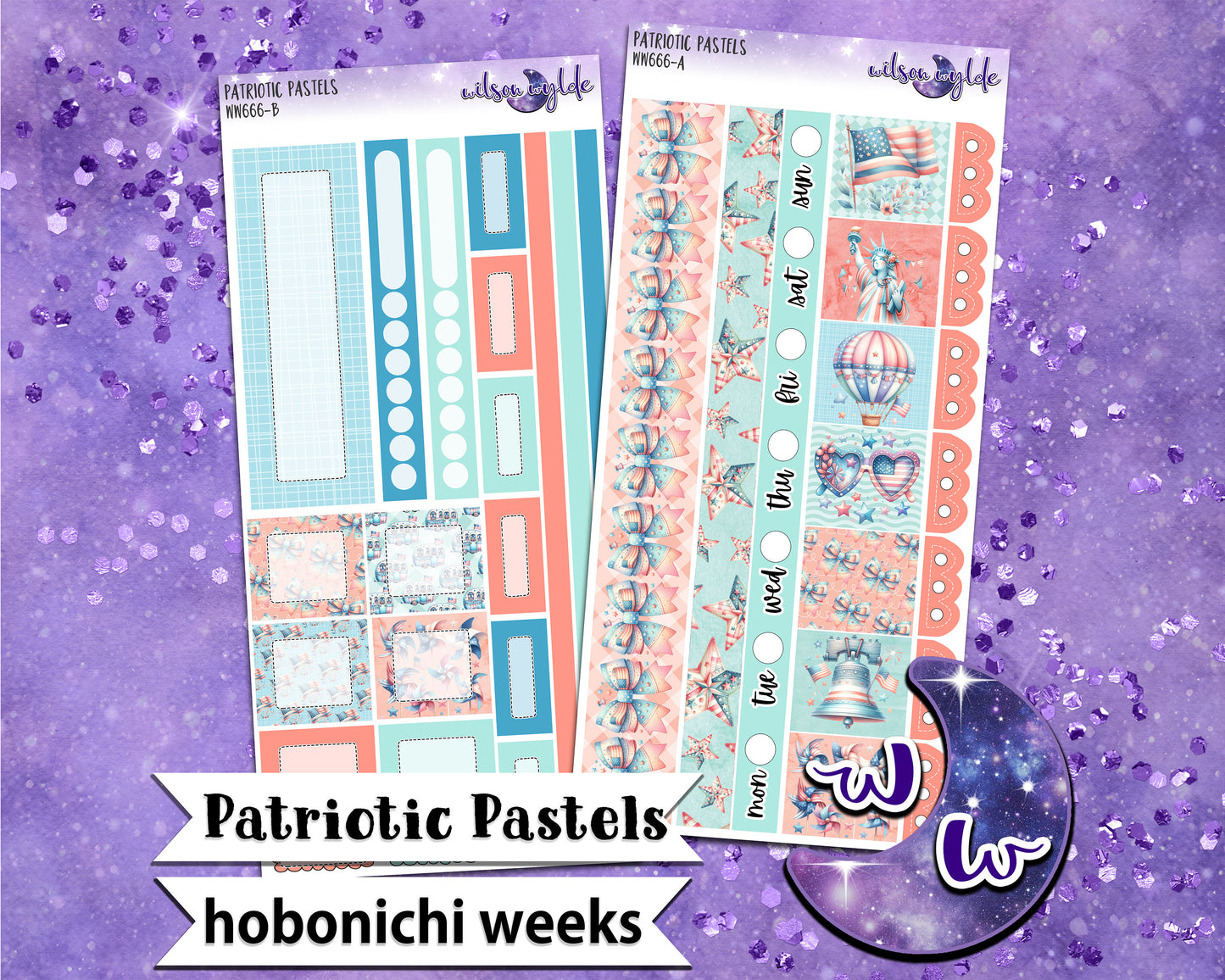 Patriotic Pastels weekly sticker kit, HOBONICHI WEEKS format, a la carte and bundle options. WW666