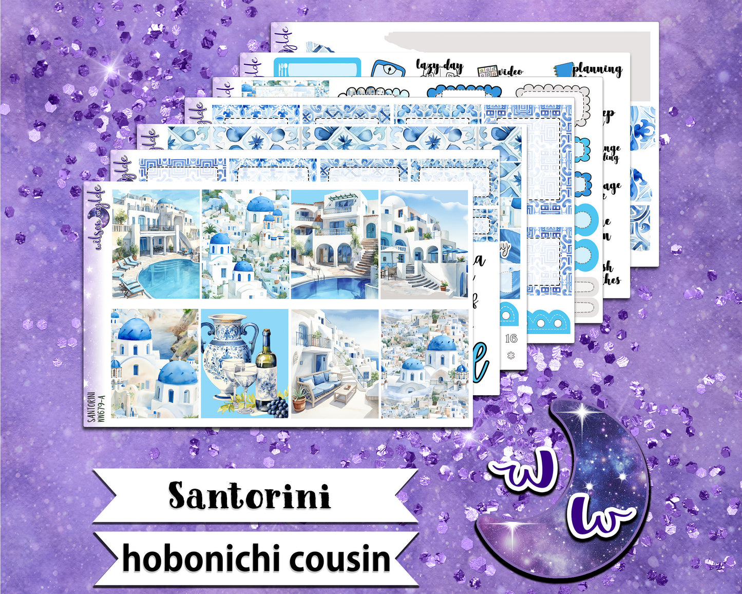 Santorini full weekly sticker kit, HOBONICHI COUSIN format, a la carte and bundle options. WW679