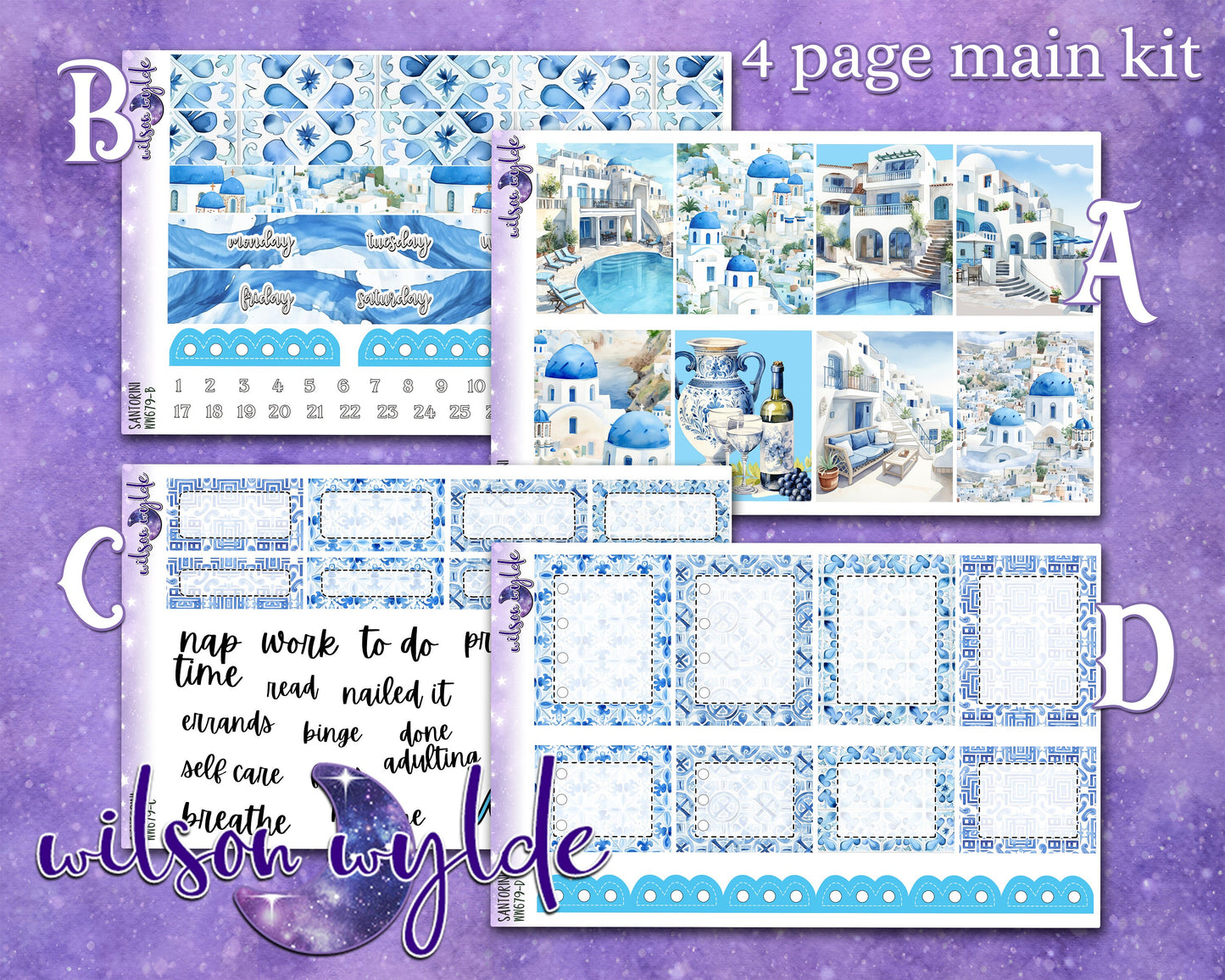 Santorini full weekly sticker kit, STANDARD VERTICAL format, a la carte and bundle options. WW679