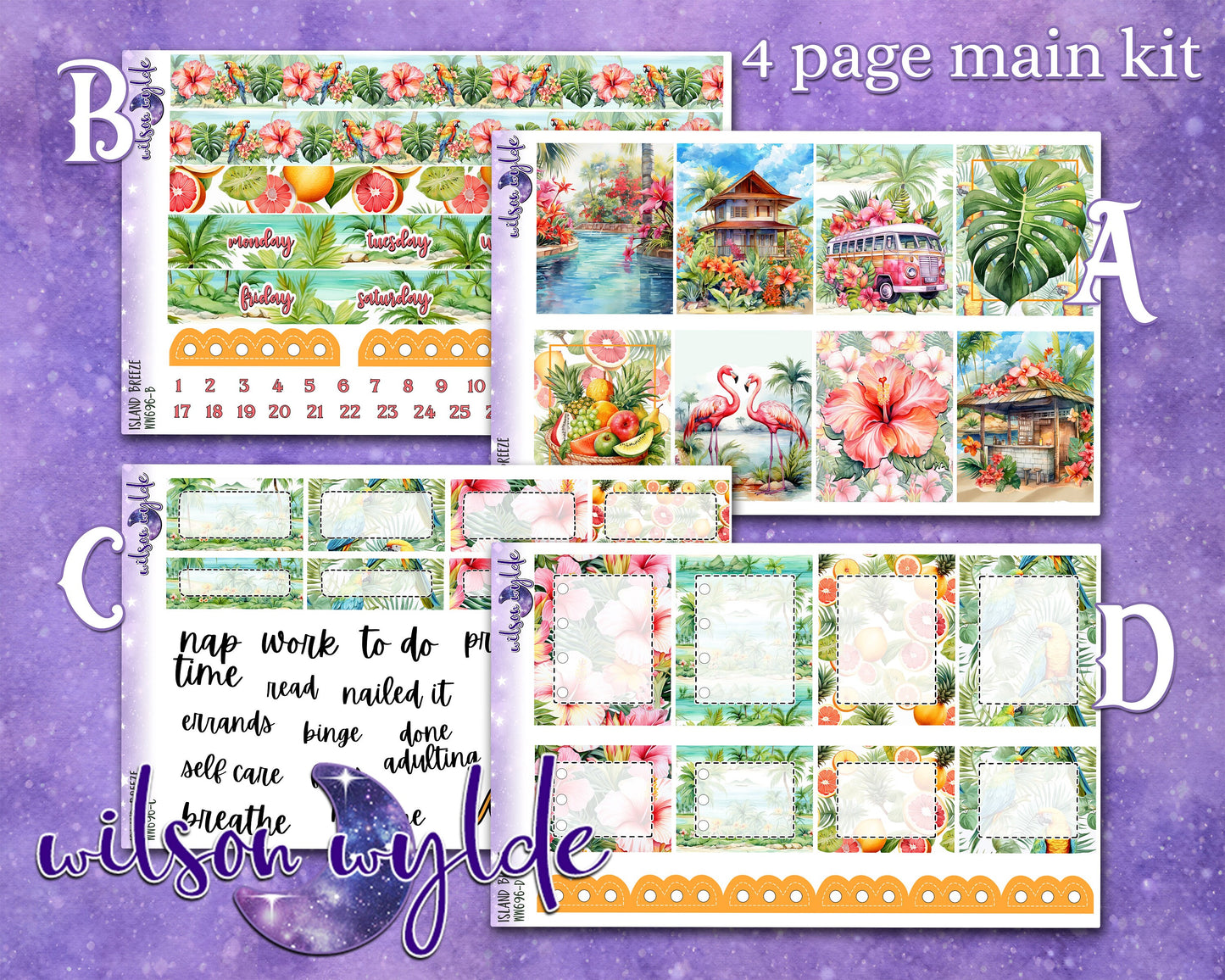 Island Breeze full weekly sticker kit, STANDARD VERTICAL format, a la carte and bundle options. WW696