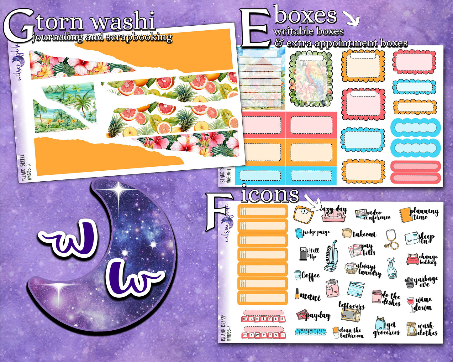 Island Breeze full weekly sticker kit, STANDARD VERTICAL format, a la carte and bundle options. WW696