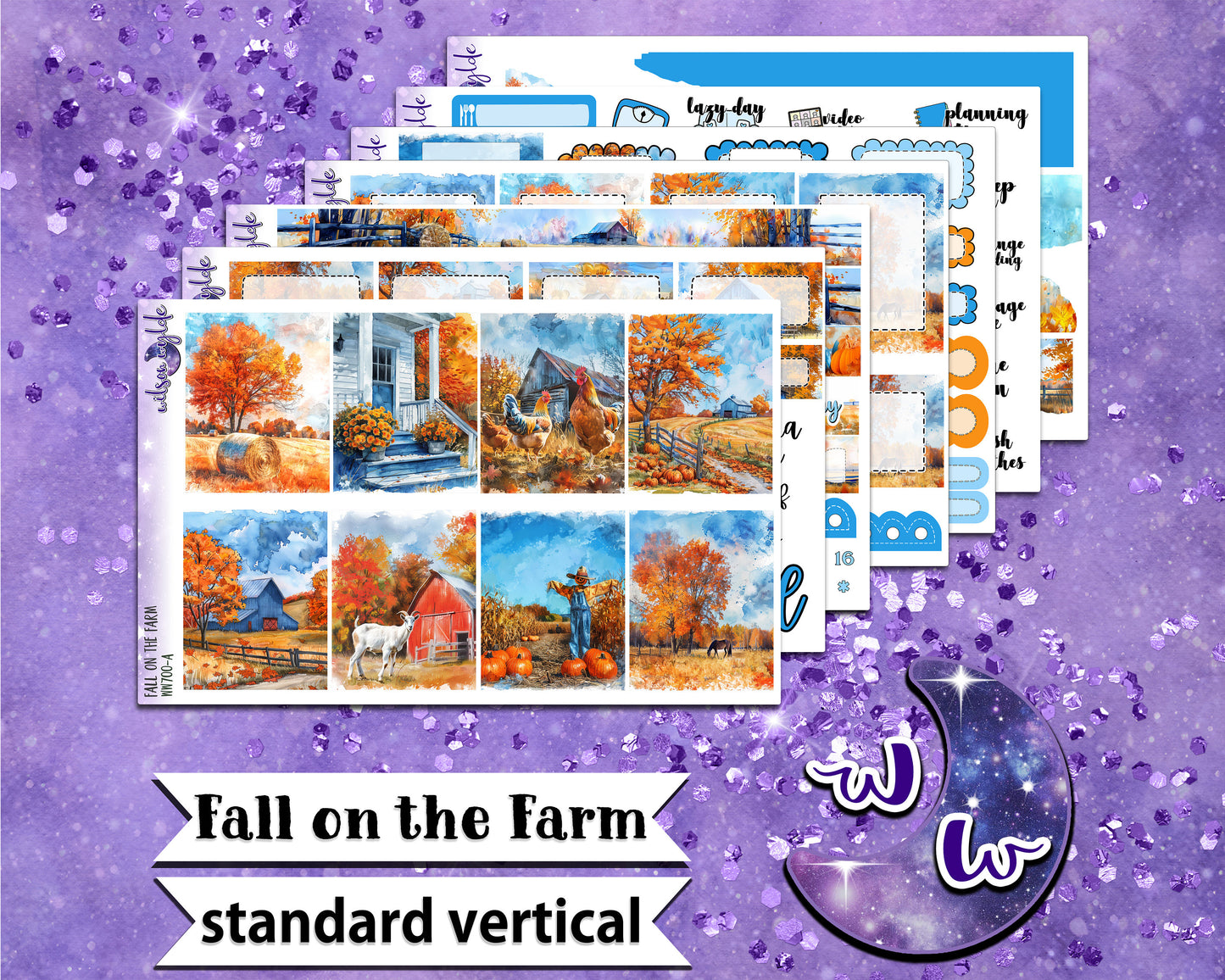 OVERSTOCK Fall on the Farm full weekly sticker kit, STANDARD VERTICAL format, WW700