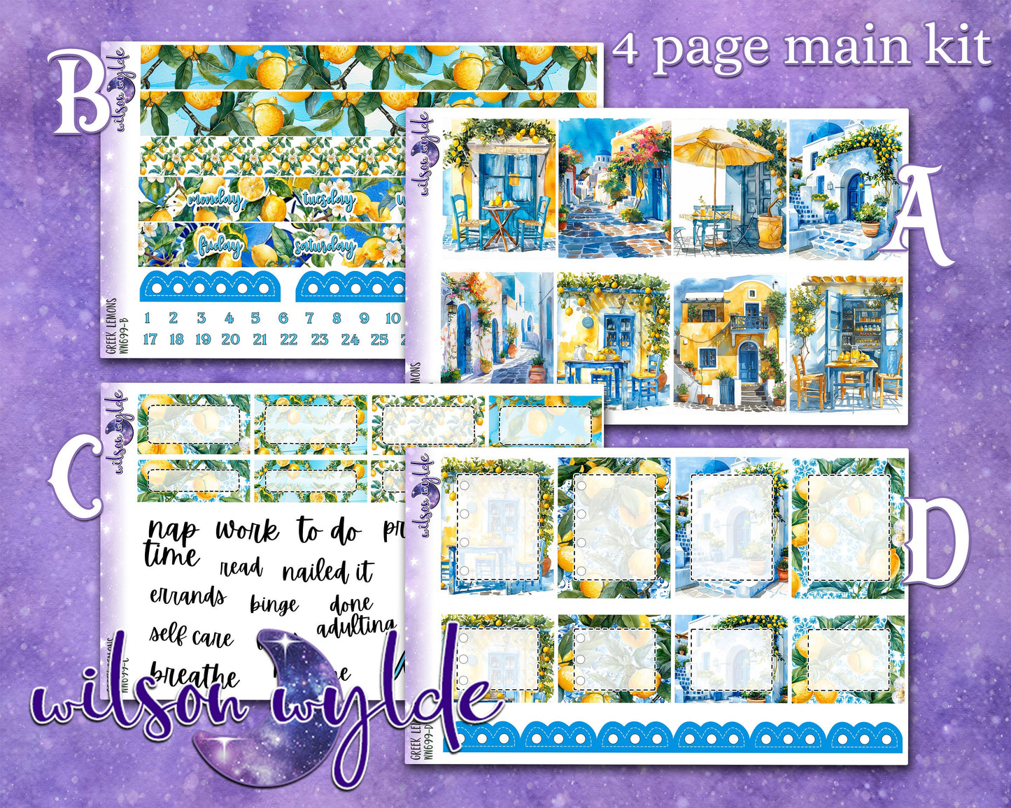 Greek Lemons full weekly sticker kit, STANDARD VERTICAL format, a la carte and bundle options. WW699