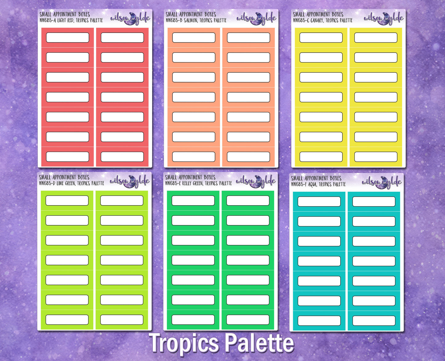 Small Appointment boxes, quarter boxes, Tropics palette, functional deco planner stickers, WW685