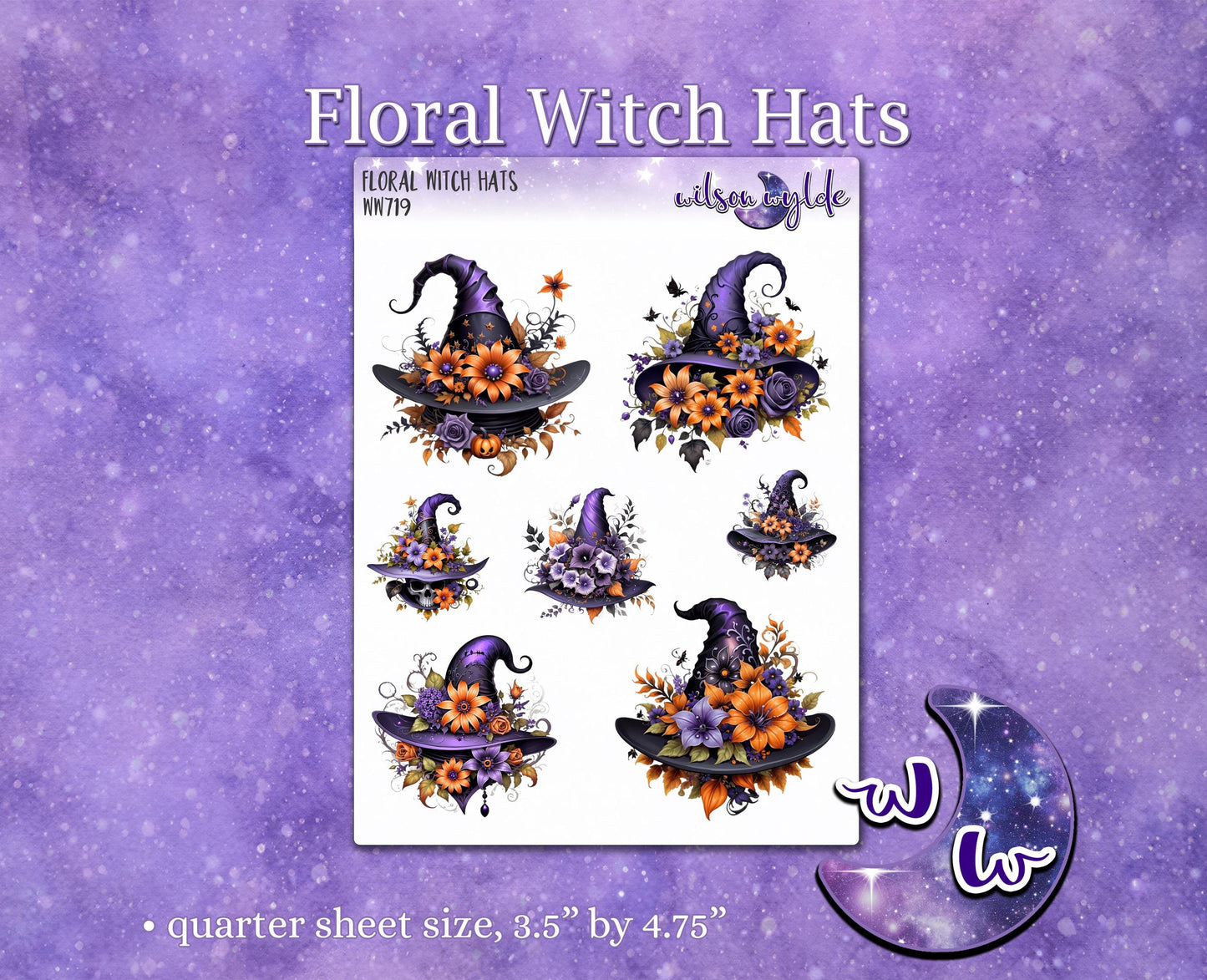 Floral Witch Hats deco planner stickers, WW719