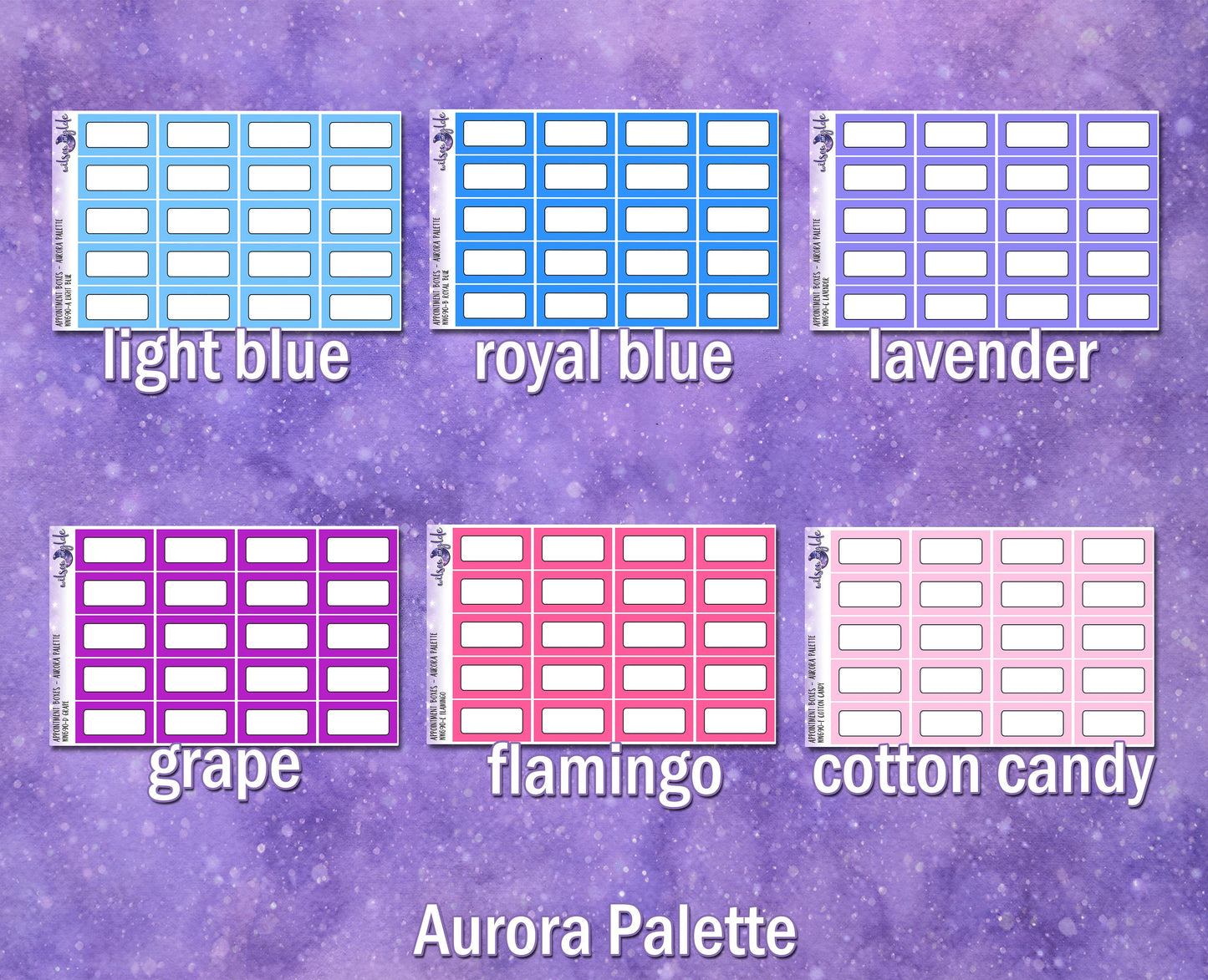 Appointment boxes, Aurora palette, functional deco planner stickers, WW690