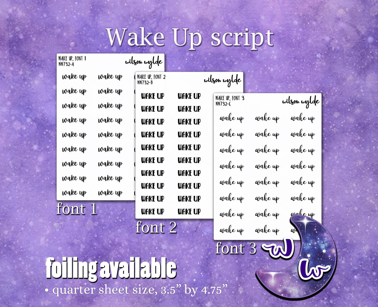 Wake Up script planner stickers, Foiling available WW732