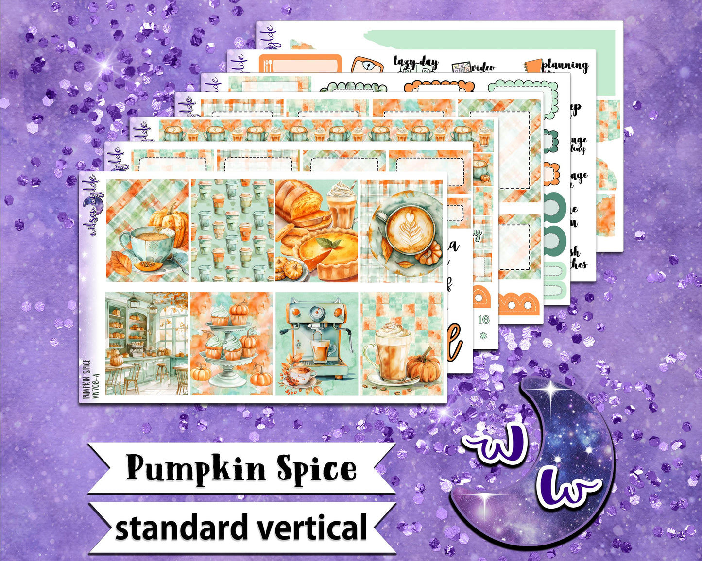 OVERSTOCK Pumpkin Spice full weekly sticker kit, STANDARD VERTICAL format, WW708