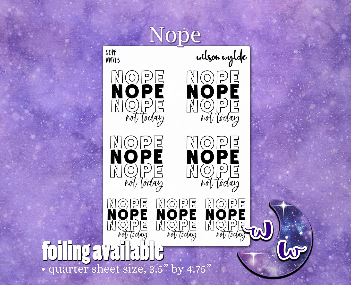 Nope Not Today planner stickers, WW713