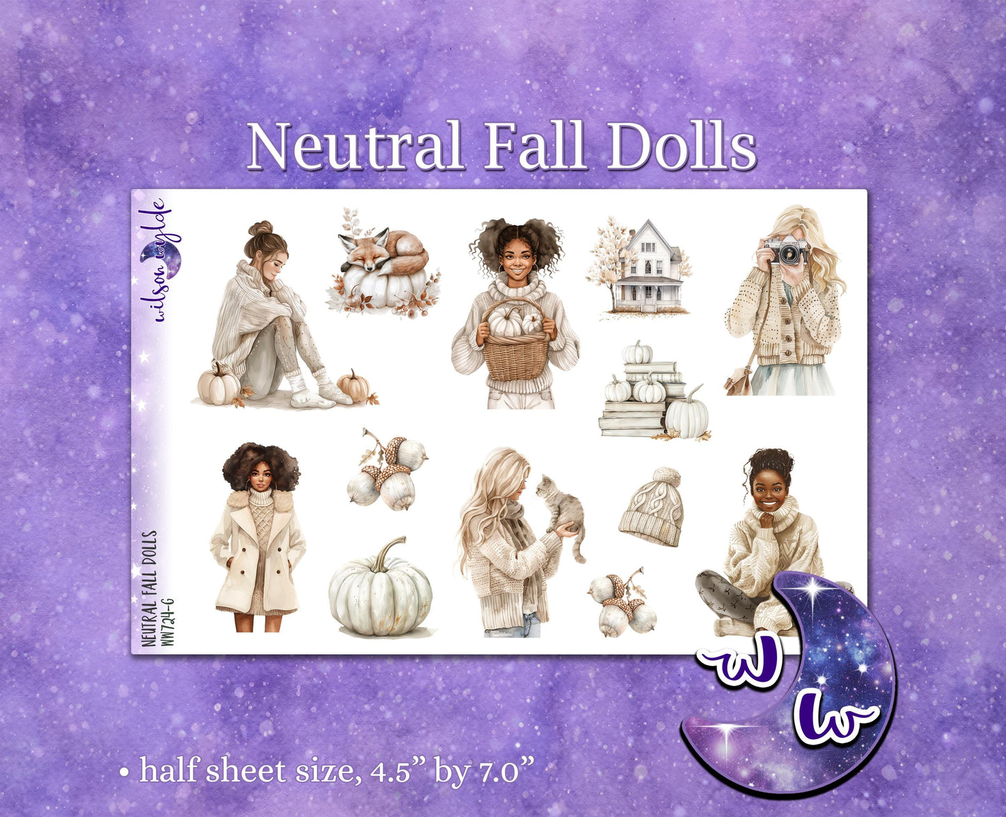 Neutral Fall Dolls deco planner stickers, WW724