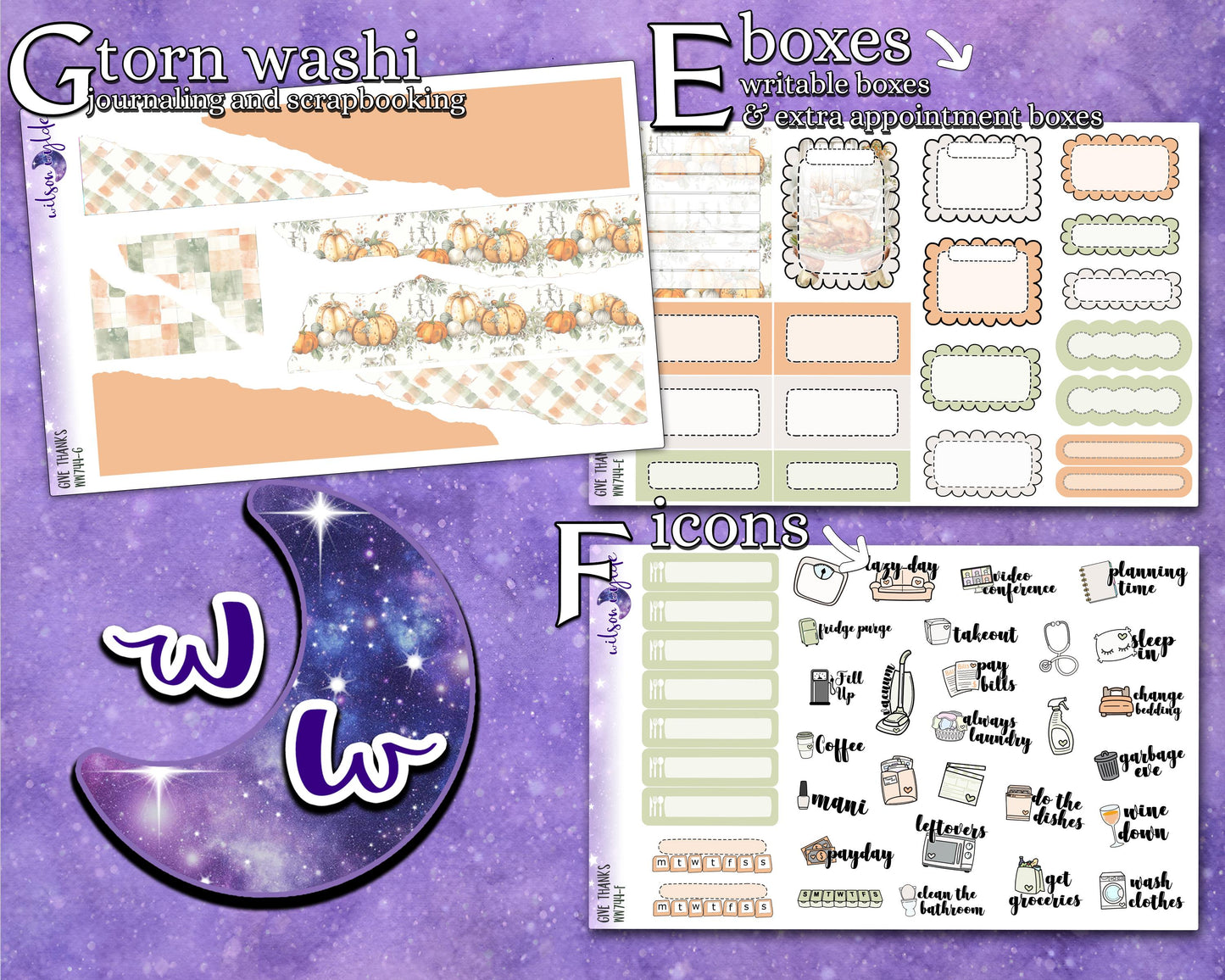 Give Thanks full weekly sticker kit, STANDARD VERTICAL format, a la carte and bundle options. WW744