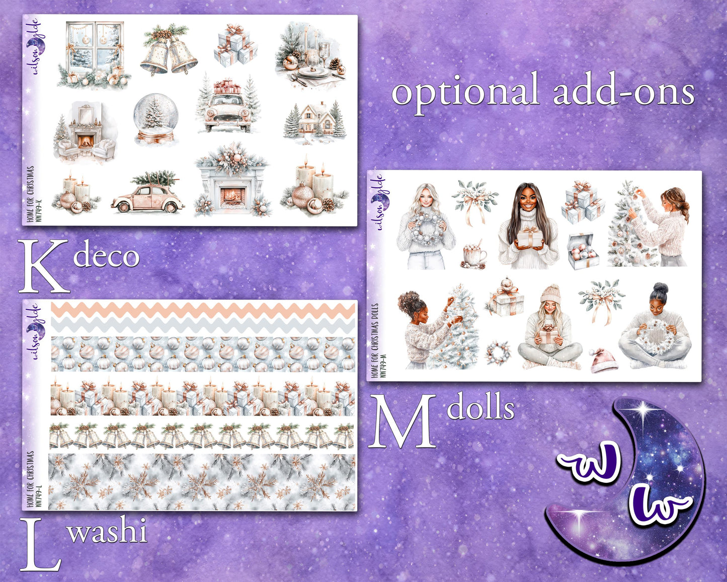 Home For Christmas weekly sticker kit, HOBONICHI COUSIN format, a la carte and bundle options. WW749