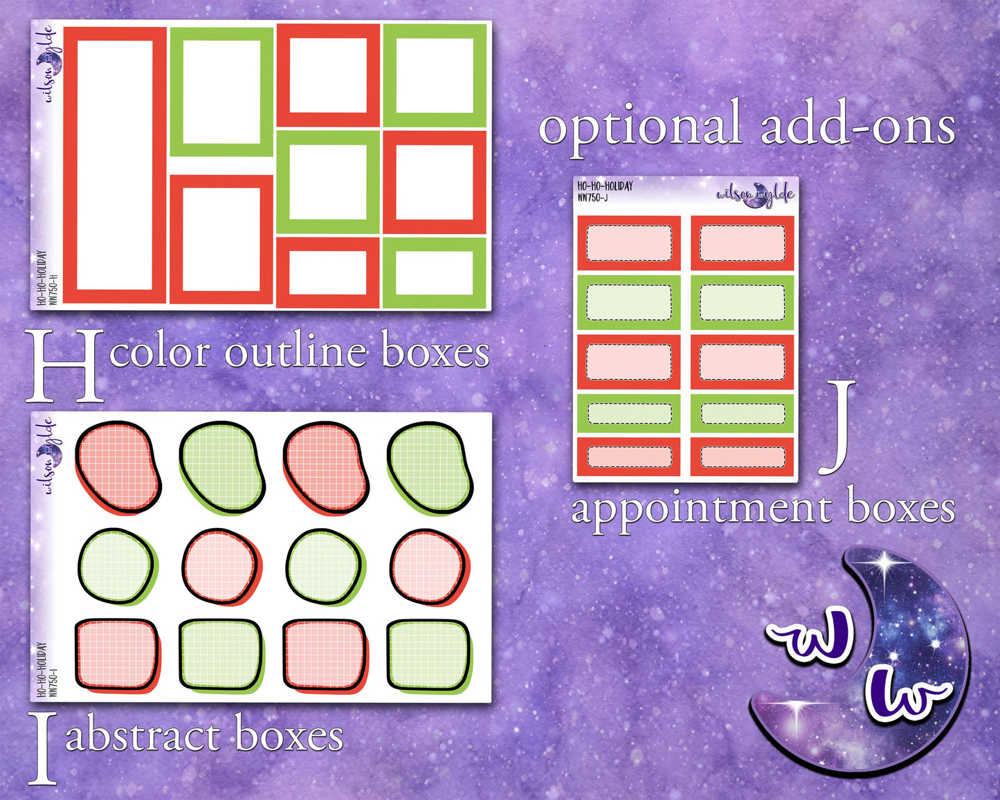 Ho-Ho-Holiday weekly sticker kit, HOBONICHI COUSIN format, a la carte and bundle options. WW750