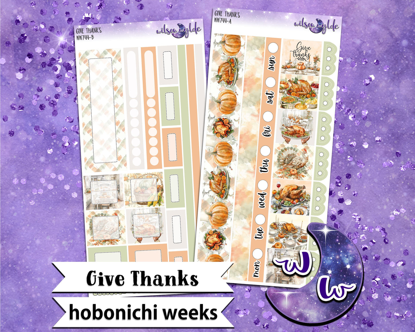 Give Thanks weekly sticker kit, HOBONICHI WEEKS format, a la carte and bundle options. WW744