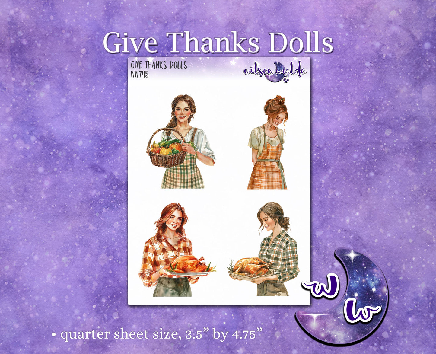 Give Thanks Dolls deco planner stickers, WW745