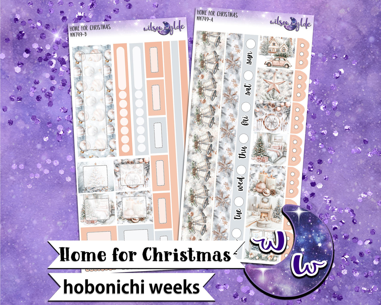 Home For Christmas weekly sticker kit, HOBONICHI WEEKS format, a la carte and bundle options. WW749