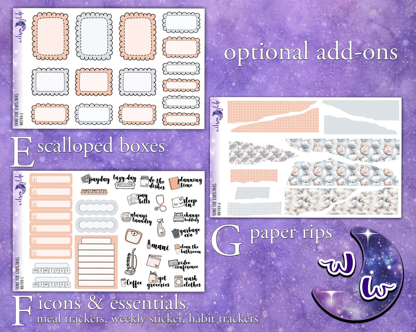 Home For Christmas weekly sticker kit, HOBONICHI COUSIN format, a la carte and bundle options. WW749