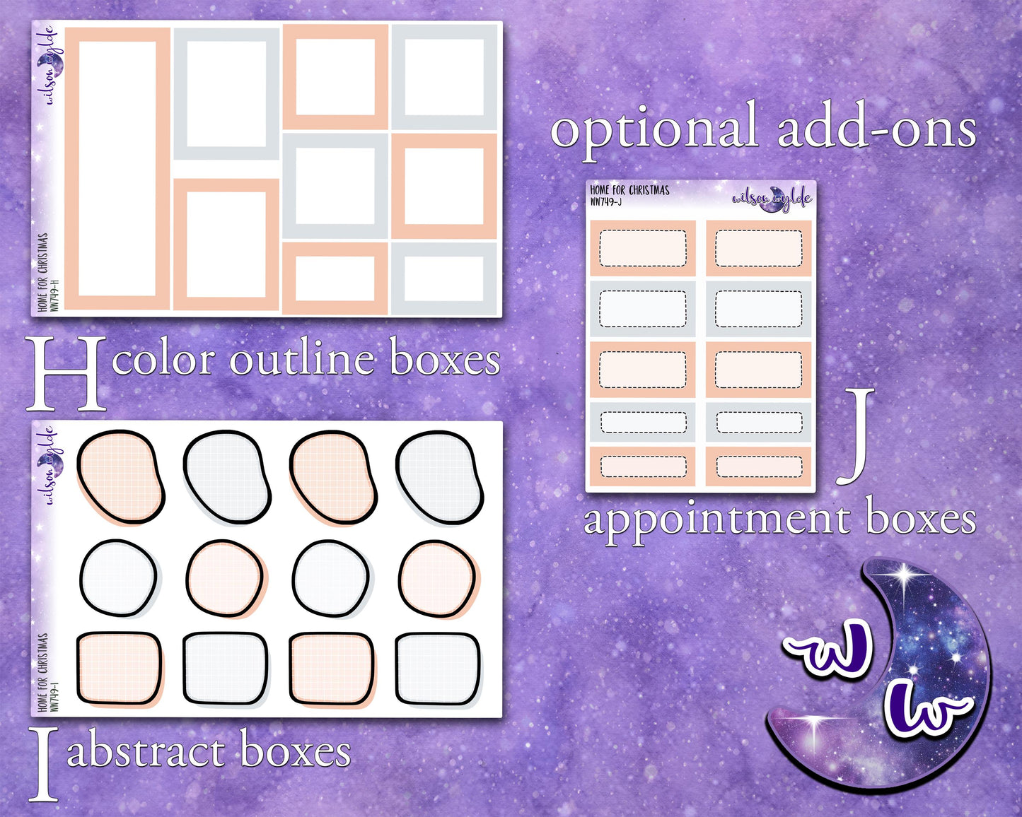 Home For Christmas weekly sticker kit, HOBONICHI COUSIN format, a la carte and bundle options. WW749