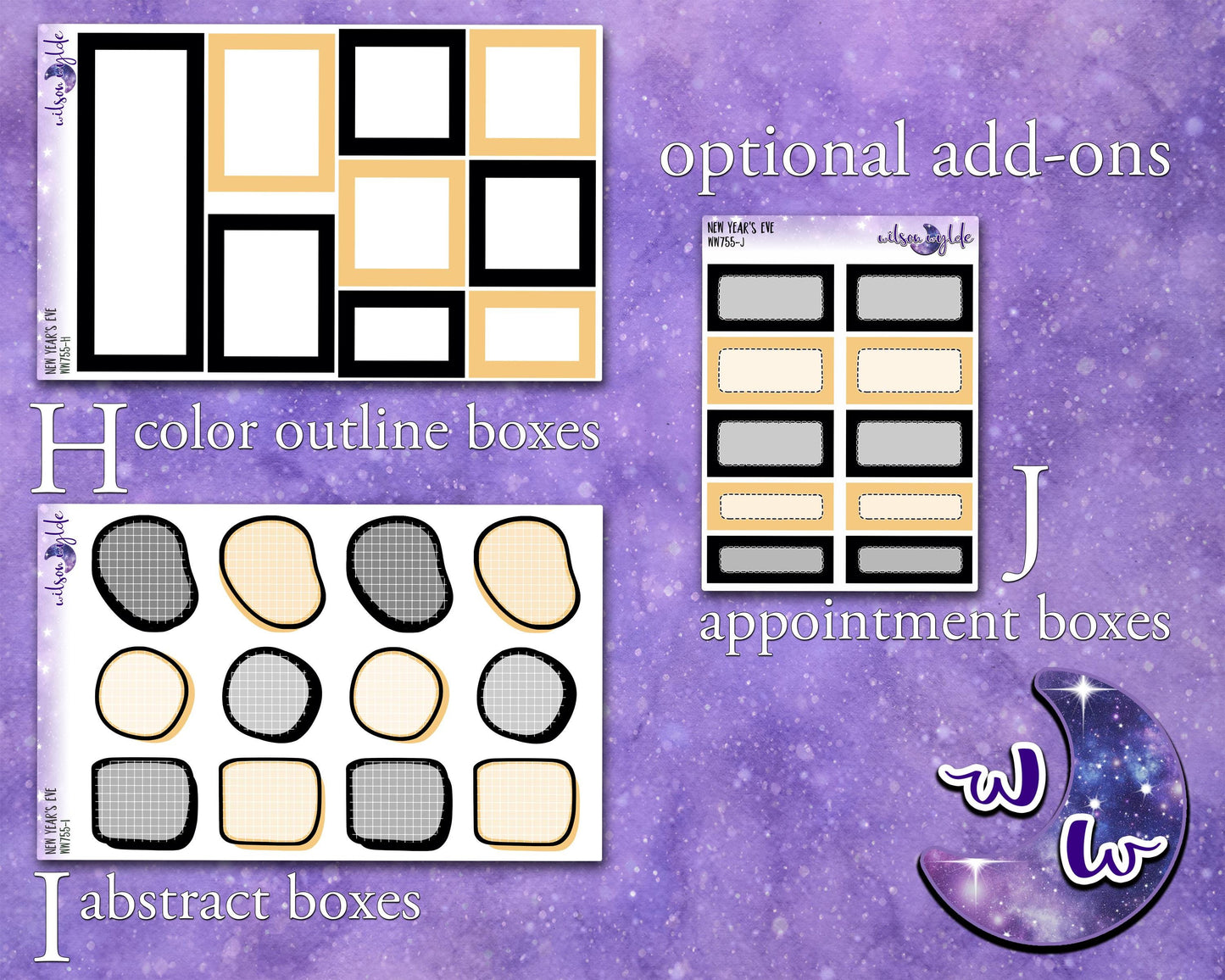 New Year's Eve weekly sticker kit, STANDARD VERTICAL format, a la carte and bundle options. WW775