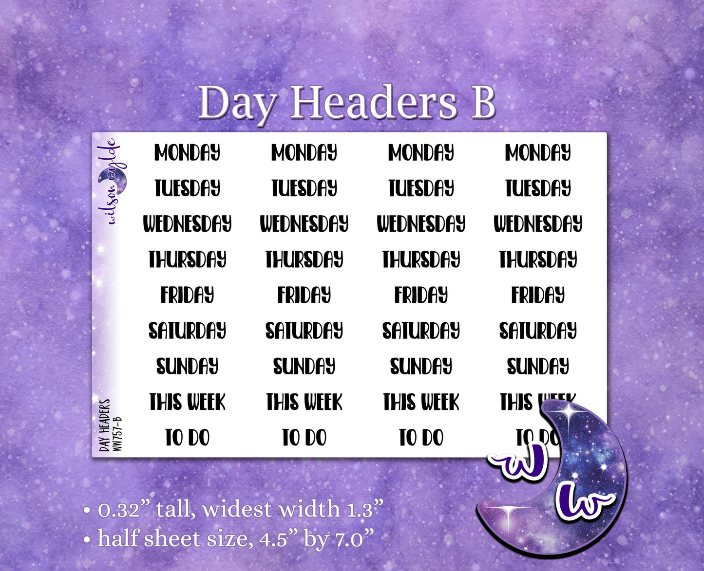 Day headers, days of the week day covers planner stickers, WW757