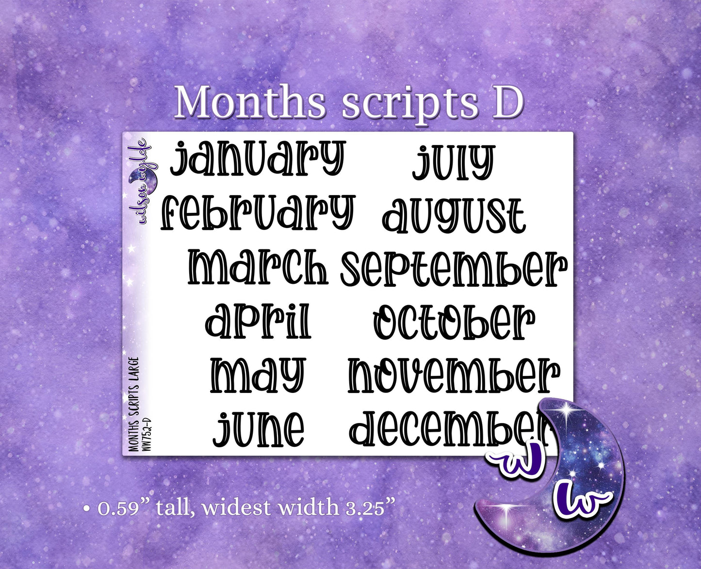 Months scripts, monthly labels for calendars and monthly spreads, planner stickers, WW752