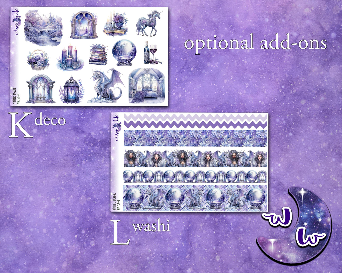 Winter Magic weekly sticker kit, HOBONICHI COUSIN format, a la carte and bundle options. WW776