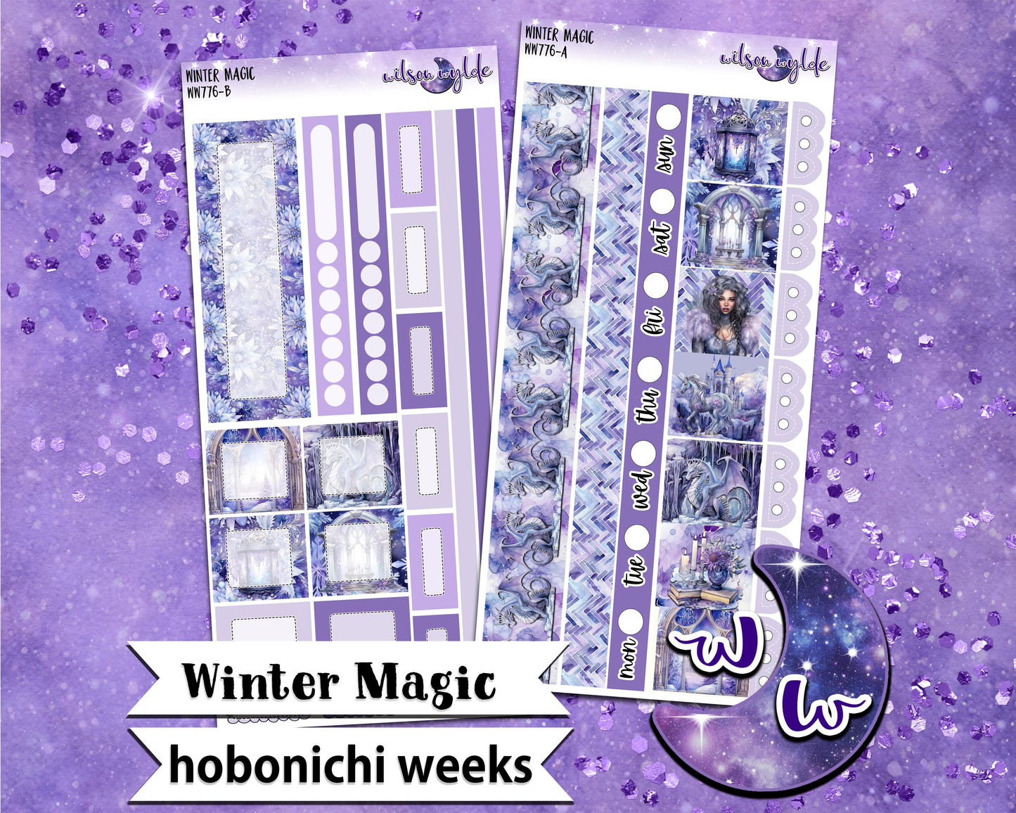 Winter Magic weekly sticker kit, HOBONICHI WEEKS format, a la carte and bundle options. WW776