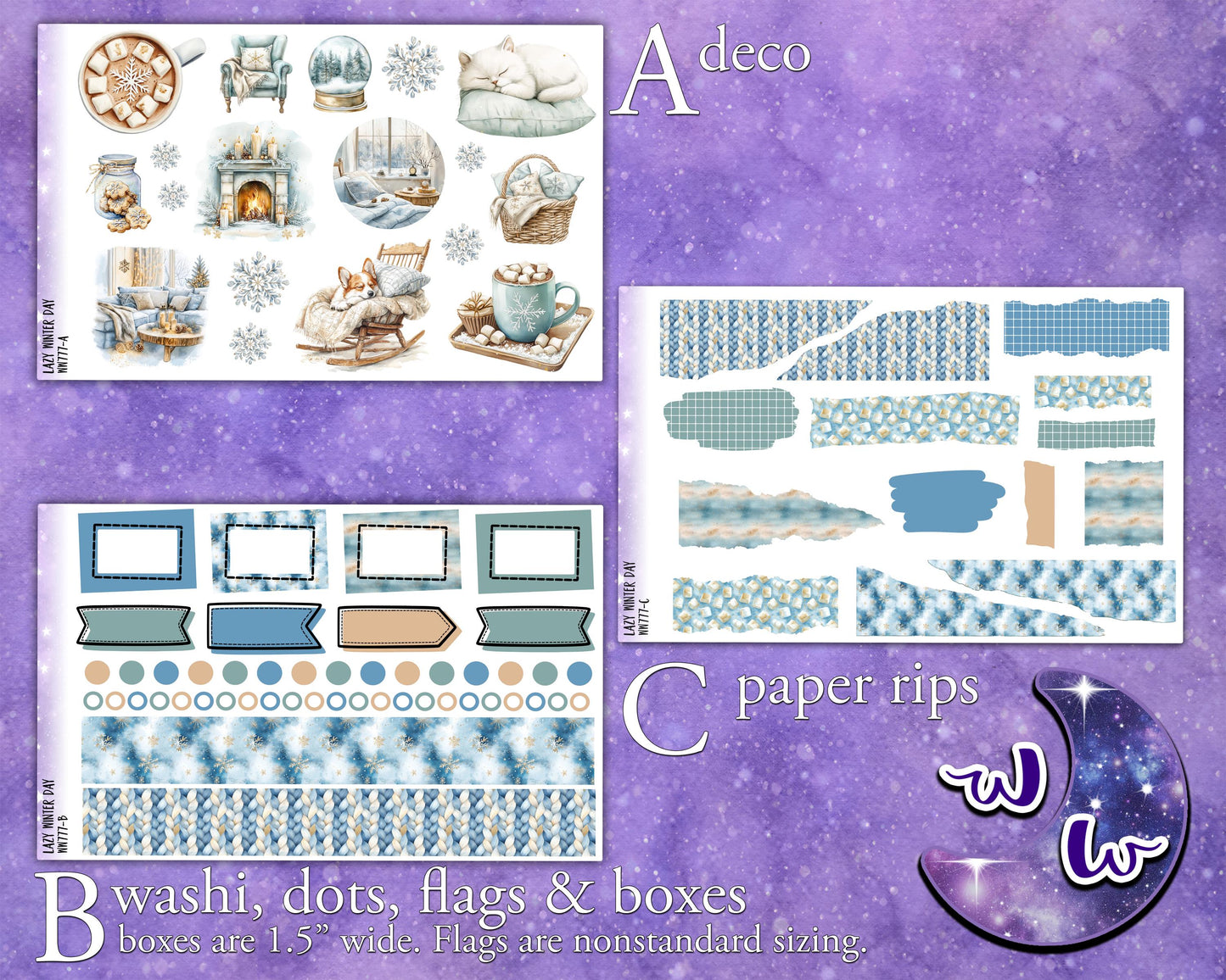 Lazy Winter Day journaling sticker kit, a la carte and bundle options. WW777
