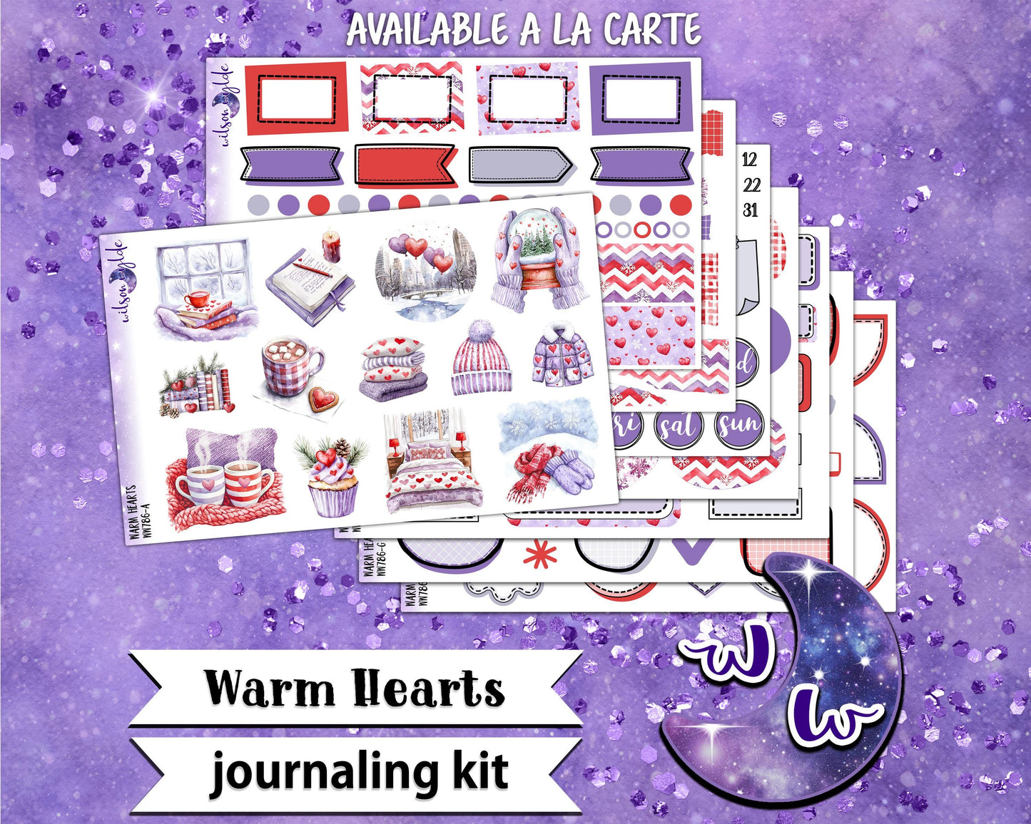 Warm Hearts journaling sticker kit, a la carte and bundle options. WW786
