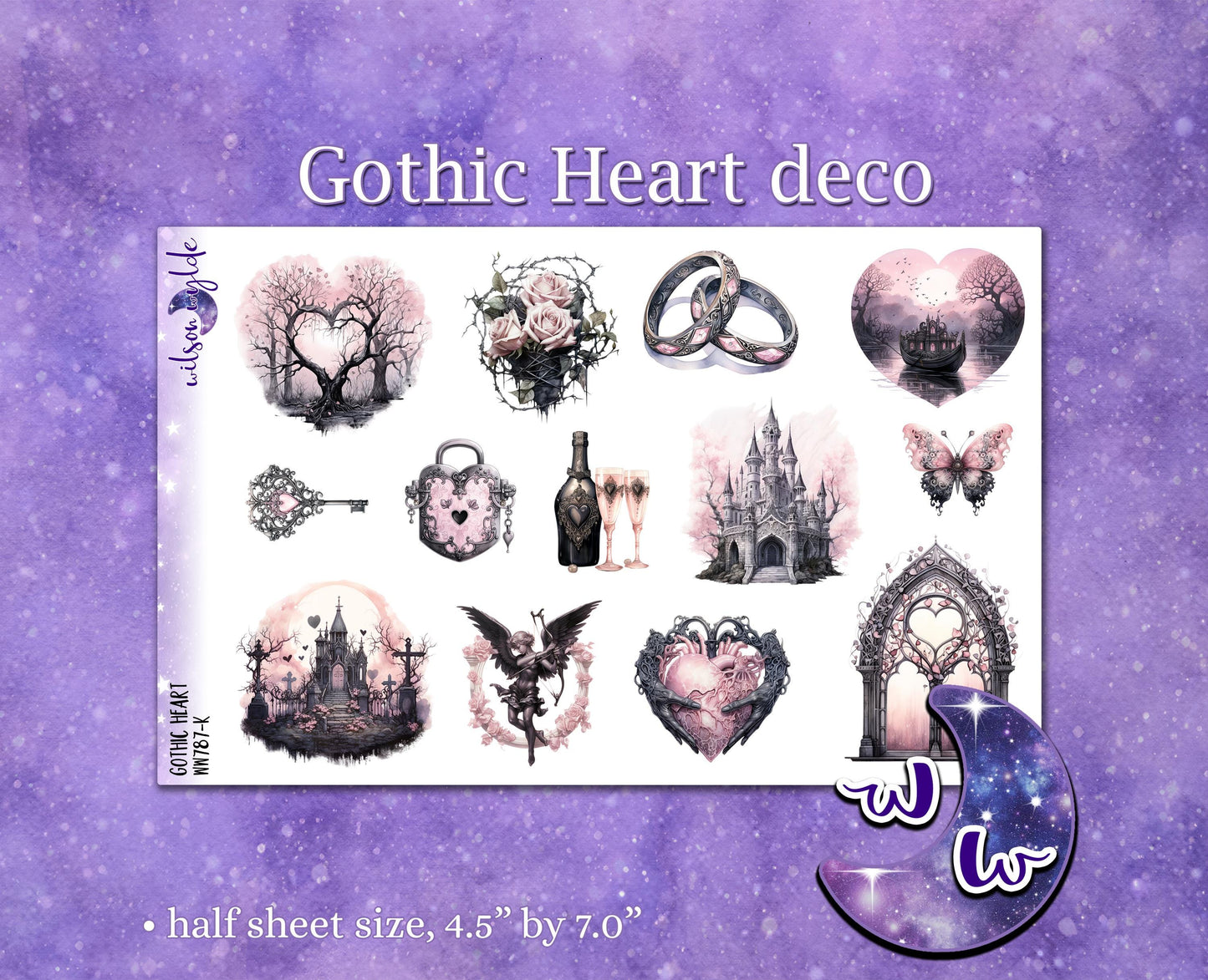 Gothic Heart deco planner stickers, WW787
